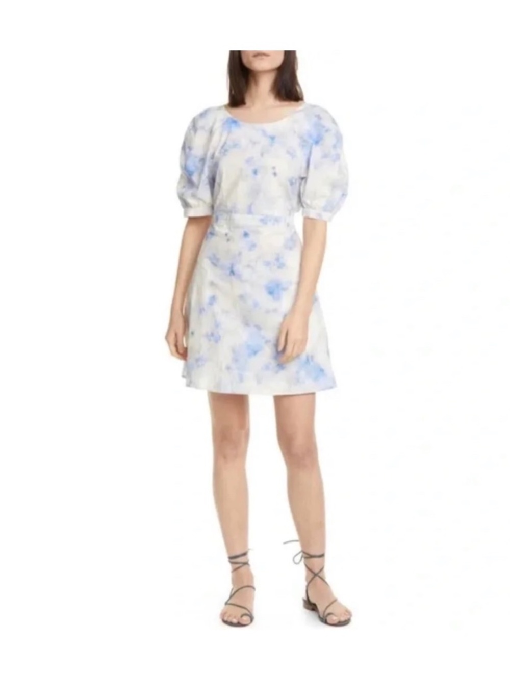 Baum und Pferdgarten Adalane Tie Back Puff Short Sleeve Mini Dress, in Cloud Blu